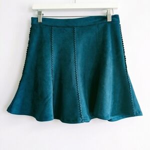 Mi Ami Teal Suede Scalloped Trim Skirt Small